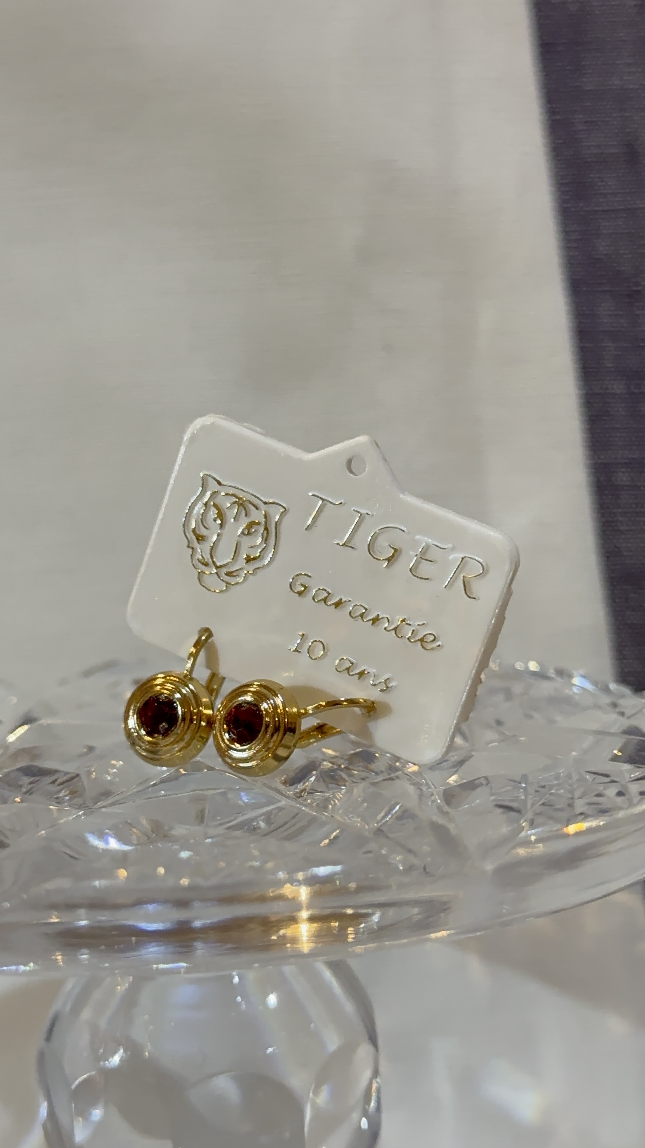 Gold drop earrings with ruby stone